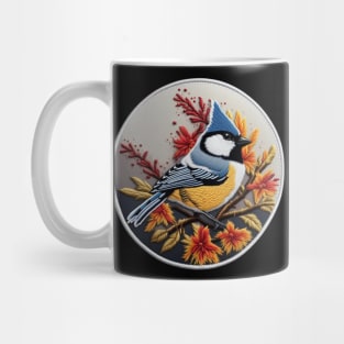 Autumn Titmouse Embroidered Patch Mug